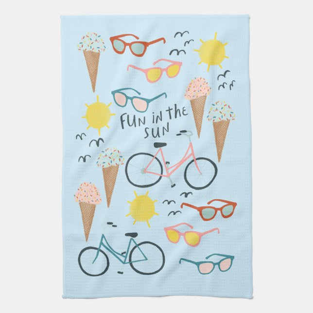Fun in the sun bikes ice cream kitchen towel (Vertical)