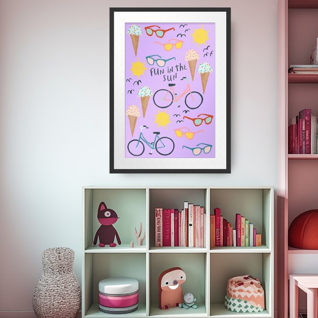 FUN IN THE SUN Cute Colourful Summertime Art Poster (FUN IN THE SUN Cute Colorful Summertime Art Poster
Ice Cream Sunglasses Beach Summer Purple Pink)