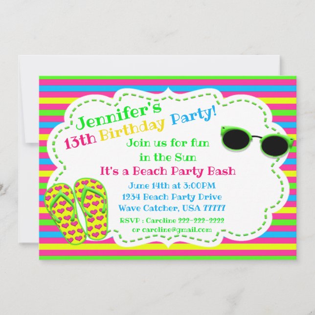 Fun In The Sun Flip Flop Sunglasses Beach Bash Invitation (Front)
