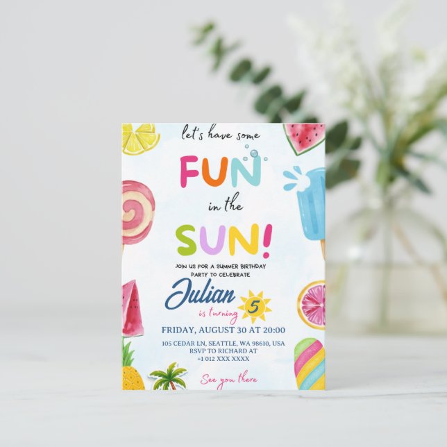 fun in the sun invitation postcard (Standing Front)