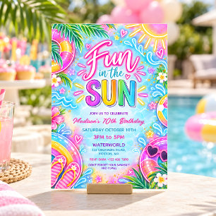 Fun in the Sun Neon Tropical Pool Party Birthday Invitation