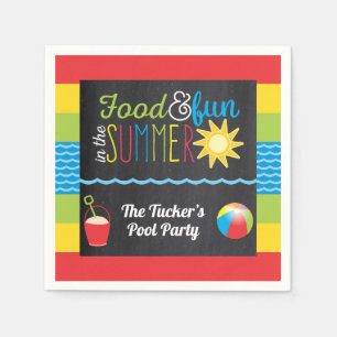 Fun in the Sun Pool Party Colourful Chalkboard Napkin