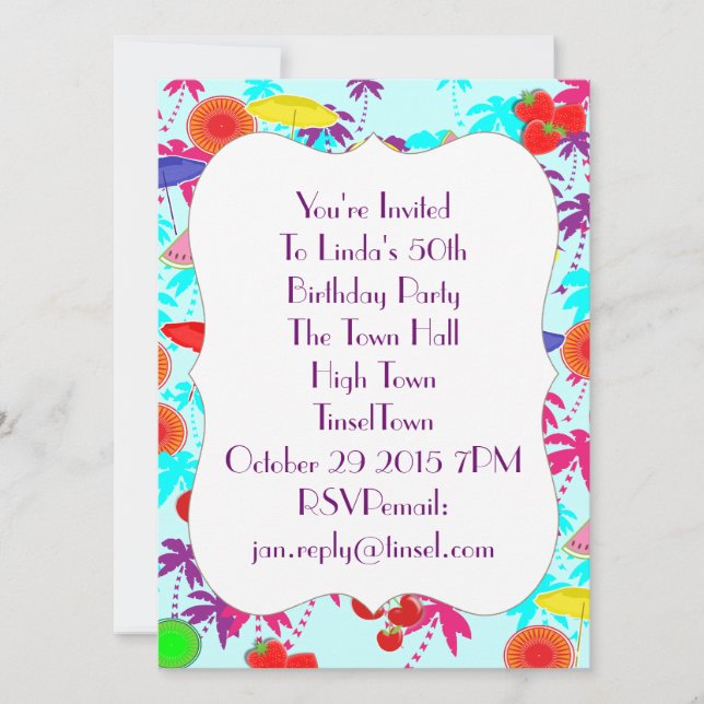 Fun In The Sun Tropical Party Time Invites (Front)