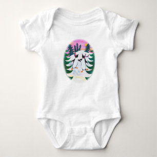 Fun Infant Creeper, Cute Skating Penguins Snowscen Baby Bodysuit