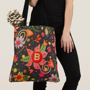 “Fun Initial Floral” Inspirivity tote Bag