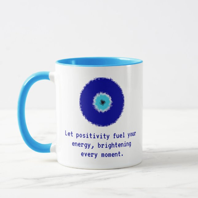 Fun Inspirational Pixelated Blue Evil Eye Amulet Mug (Left)