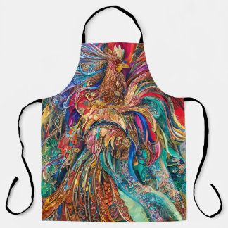 Fun Intricate Abstract Painting Rooster Design Apron