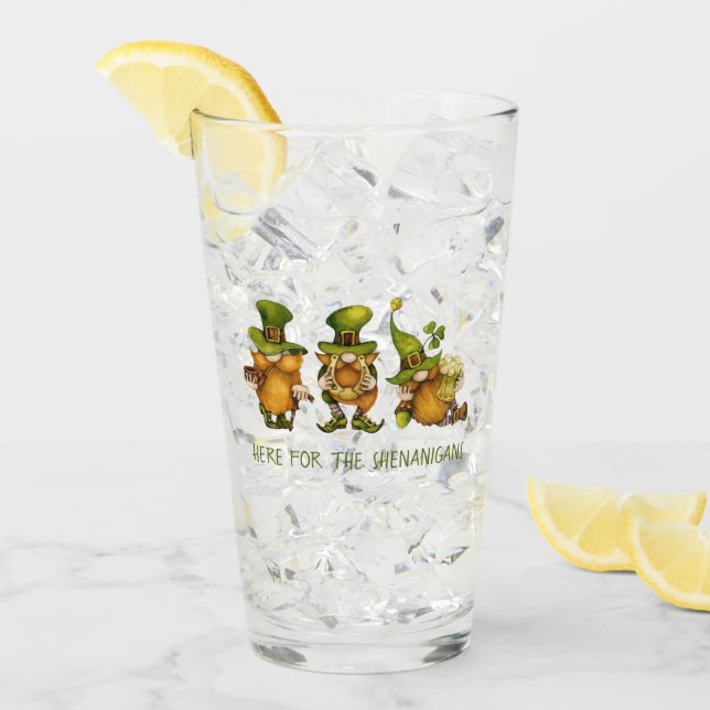 Fun Irish Gnomes Shenanigans St Patrick's Day Glass (Front Ice)