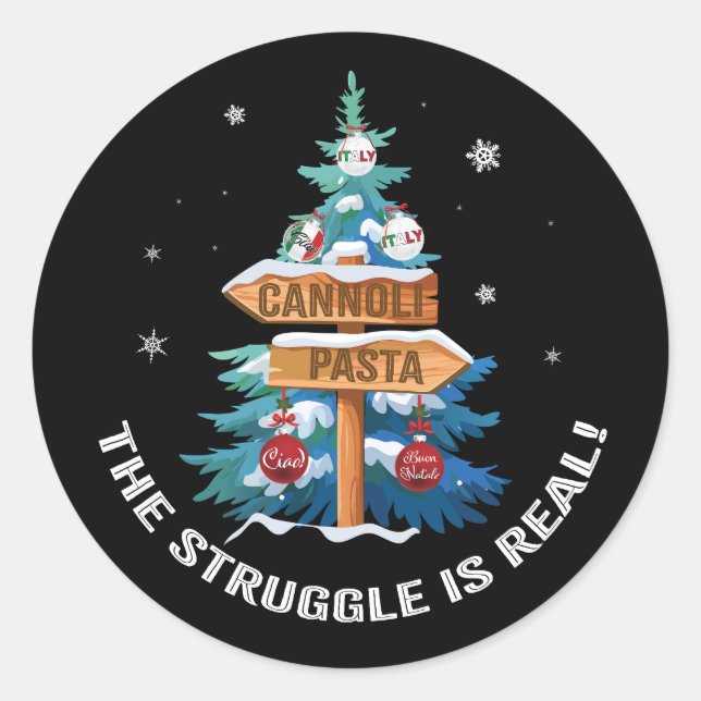 Fun Italian Christmas Cannoli and Pasta Design Classic Round Sticker (Front)