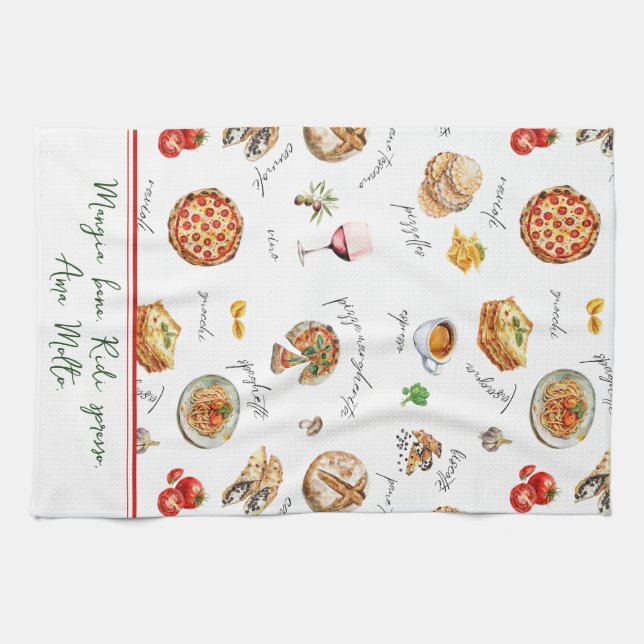 Fun Italian Food Lover Mangia Bene Tea Towel (Horizontal)