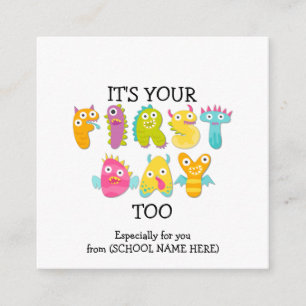 Fun IT'S YOUR FIRST DAY TOO Teacher to Parent Enclosure Card