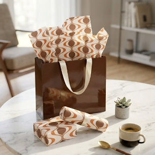 Fun Ivory Tan Brown Burnt Orange Ogee Wave Pattern Tissue Paper