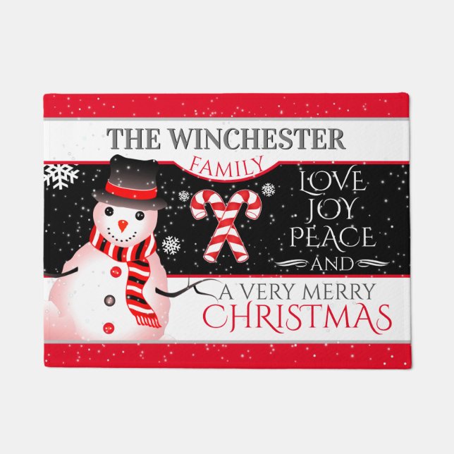 FUN Jack Frost the Snowman | BLACK Christmas Doormat (Front)