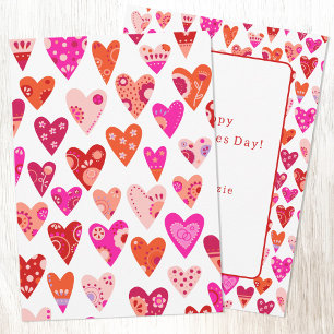 Fun Japandi Heart Red Pink Valentines Holiday Card
