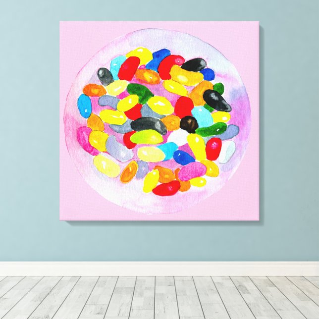 Fun jelly candy beans watercolor canvas print (Insitu(Wood Floor))
