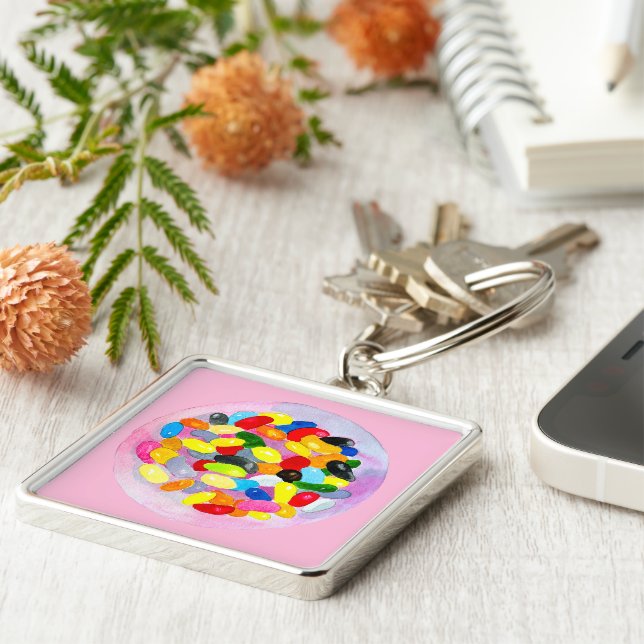 Fun jelly candy beans watercolor key ring (Side)