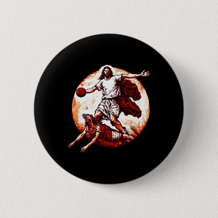 Fun Jesus Crossing Up The Devil Christian Basketba 6 Cm Round Badge