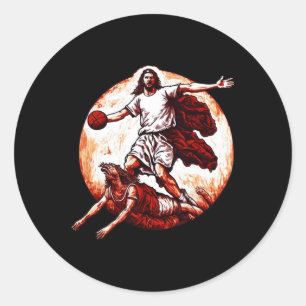 Fun Jesus Crossing Up The Devil Christian Basketba Classic Round Sticker