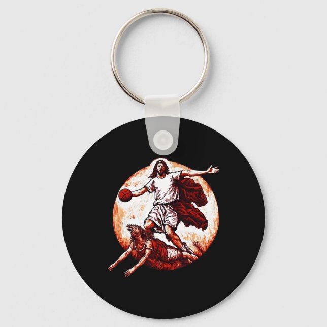 Fun Jesus Crossing Up The Devil Christian Bysketby Key Ring (Front)