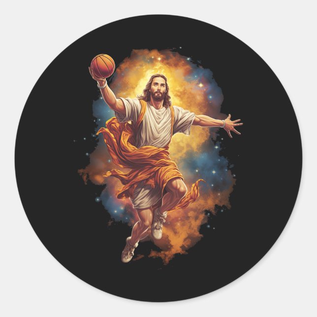 Fun Jesus Playing Basketball 1 Classic Round Sticker (Front)