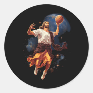 Fun Jesus Playing Basketball  Classic Round Sticker