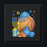 Fun Jewish Bysketbyll Byll Menorah Happy Hanukkah  Magnet<br><div class="desc">Fun Jewish Bysketbyll Byll Menorah Happy Hanukkah Chanukah 1</div>
