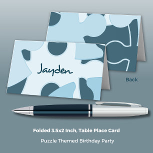 Fun Jigsaw Puzzle Blue Kids Birthday Party Place Card