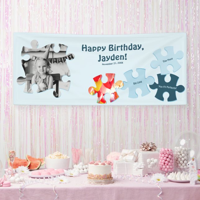 Fun Jigsaw Puzzle Custom Image Text Happy Birthday Banner (Party)