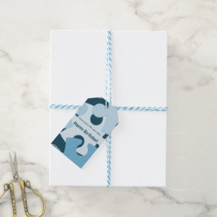 Fun Jigsaw Puzzle in Blue Kids Happy Birthday  Gift Tags