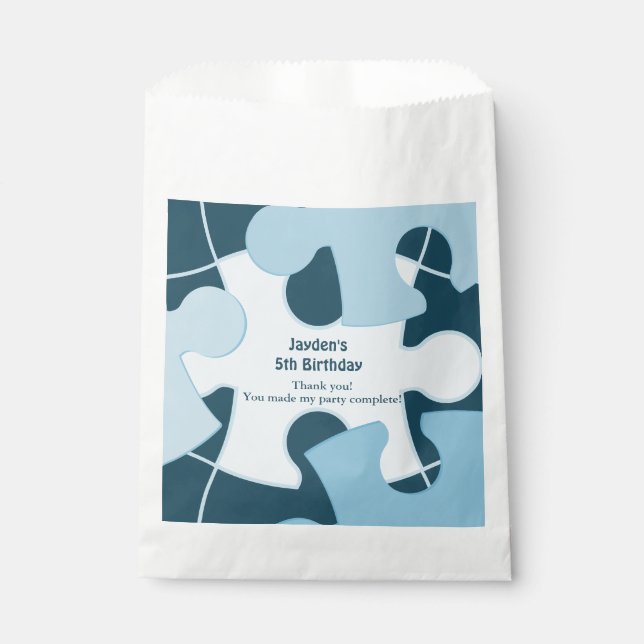 Fun Jigsaw Puzzle Kids Birthday Blue Thank You  Favour Bags (Front)