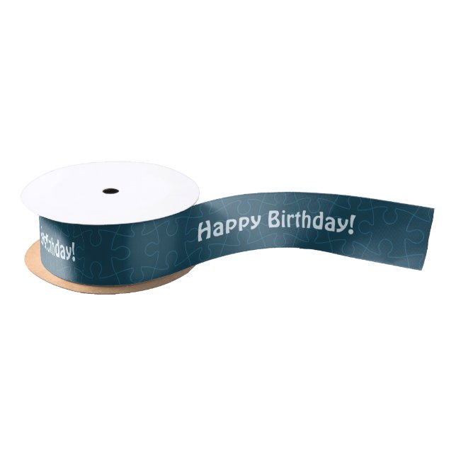 Fun Jigsaw Puzzle Kids Happy Birthday Dark Blue Satin Ribbon (Spool)