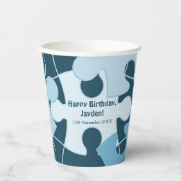 Fun Jigsaw Puzzle Kids Happy Birthday Name Blue Paper Cups