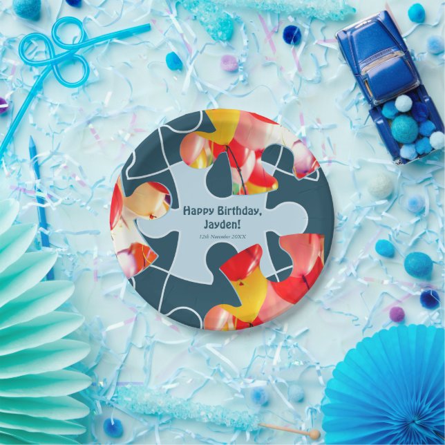Fun Jigsaw Puzzle Kids Happy Birthday Name  Paper Plate (Party)