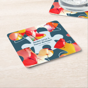 Fun Jigsaw Puzzle Kids Happy Birthday Name  Square Paper Coaster