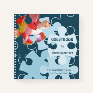 Fun Jigsaw Puzzle Pieces 5th Birthday Guestbook Notebook