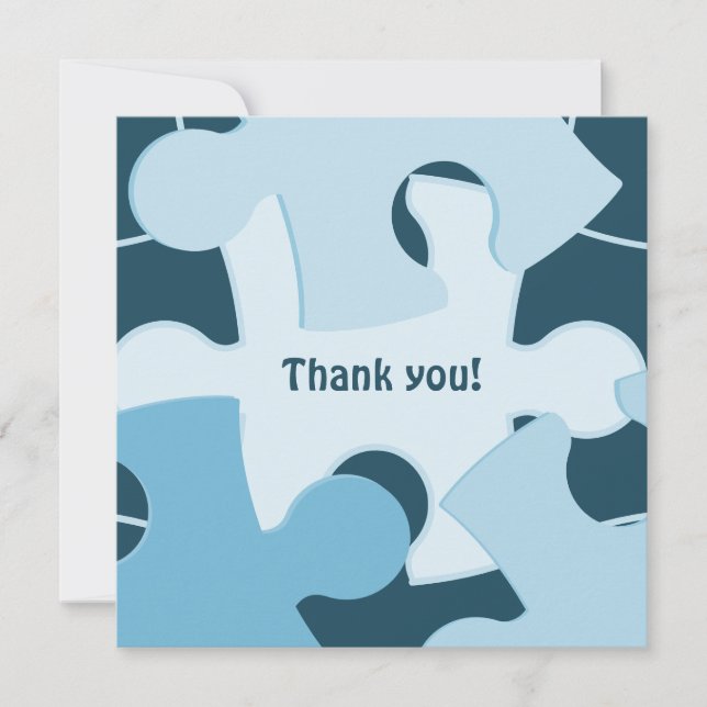 Fun Jigsaw Puzzle Pieces in Blue Thank You Card (Front)