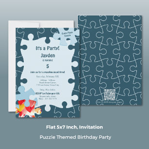 Fun Jigsaw Puzzle Themed 5th Birthday Party Invitation