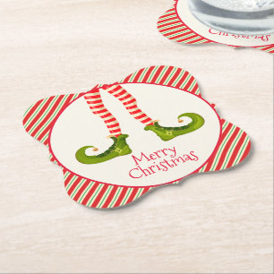 Fun Jolly Christmas Elf Legs Holiday Bracket Paper Coaster