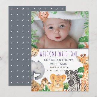 Fun Jungle Safari Animal Baby Birth Announcement