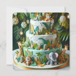 FUN JUNGLE THEMED KIDS BIRTHDAY LAYER CAKE CARD