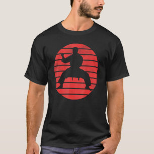 Fun Karate Pose Silhouette On A Red Sunset Backgro T-Shirt