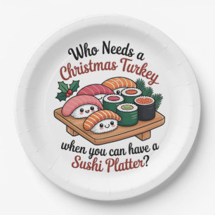 Fun Kawaii Christmas Sushi Platter Paper Plate
