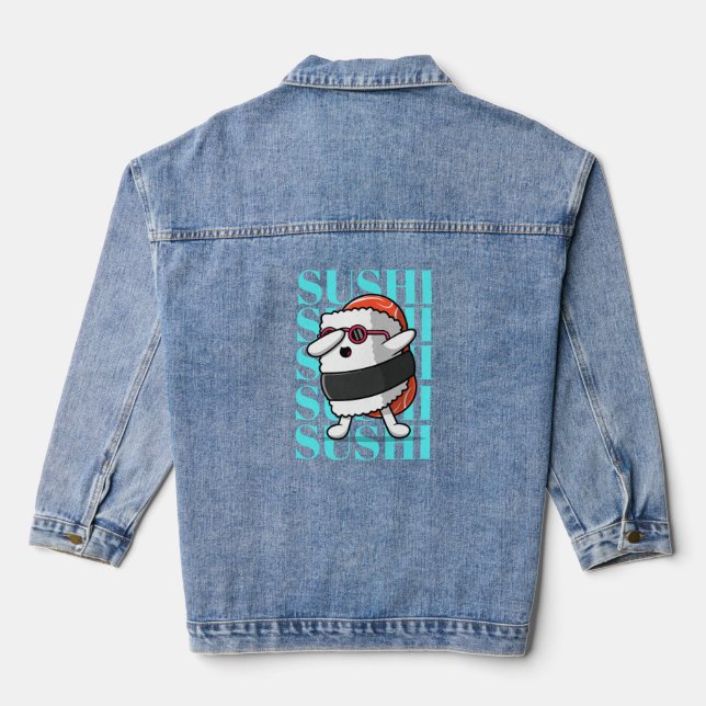 Fun Kawaii Sushi Dab Denim Jacket (Back)