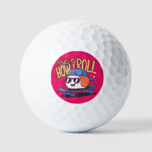Fun Kawaii Sushi on skateboard Golf Balls
