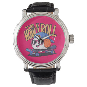 Fun Kawaii Sushi on skateboard Watch
