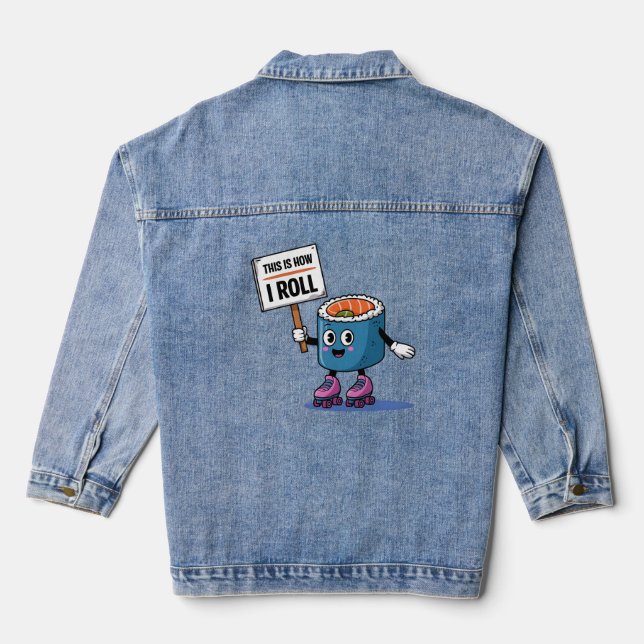 Fun Kawaii Sushi rolling Denim Jacket (Back)