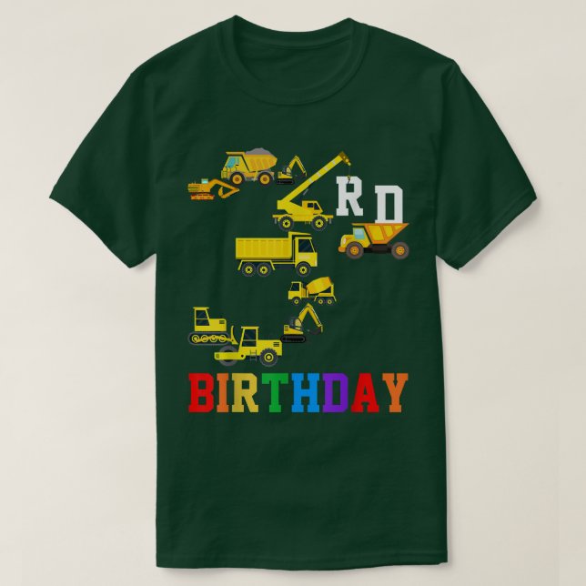 Fun Kids 3rd Bday Construction Trucks For 3 Year O T-Shirt (Design Front)