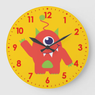Fun kids alien orange and yellow wall clock
