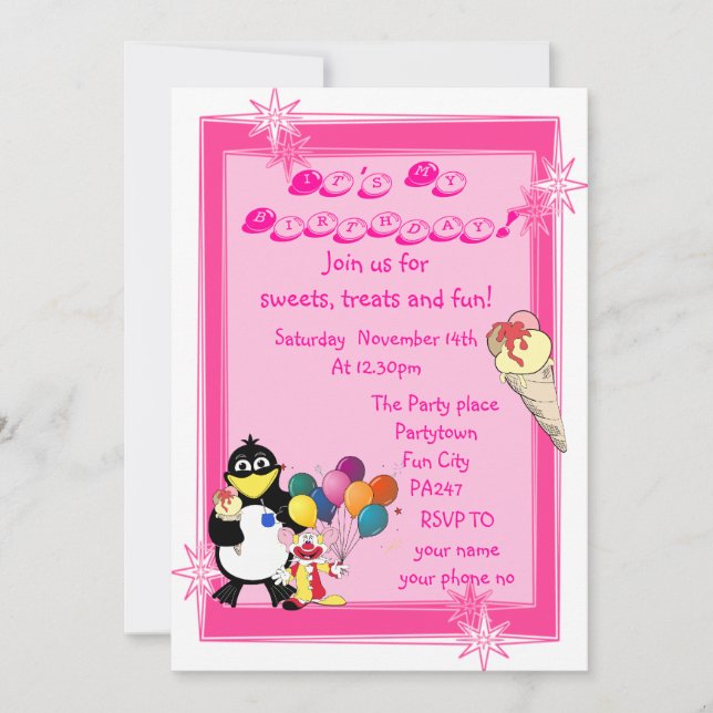 Fun kids  birthday party invitation (Front)