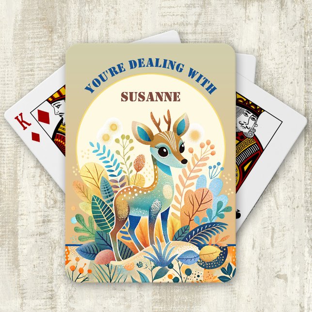 Fun Kids Cartoon Deer Playing Cards (Deck of playing cards showing a cute colorful design with a retro cartoon deer. Child birthday gift)